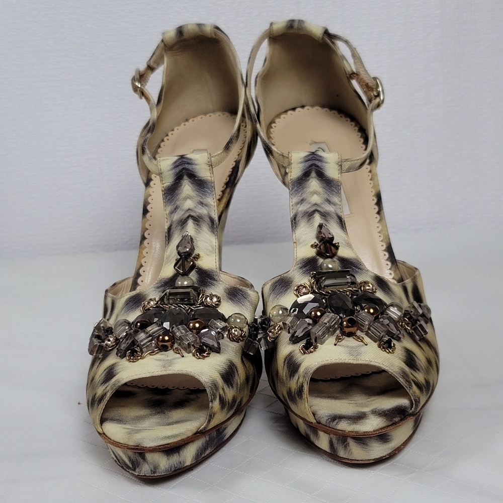 Oscar De La Renta Crystal Embellished Animal Print Platform Sandals 40 - Picture 14 of 14